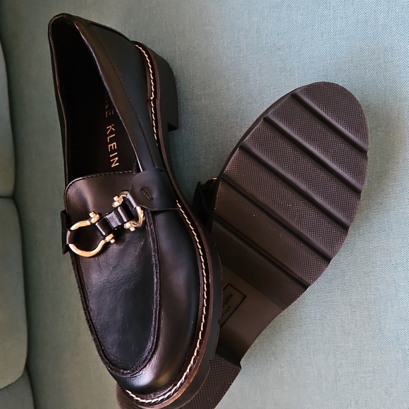 Anne Klein Black Loafers with Gold Accent - Picture 9 of 11